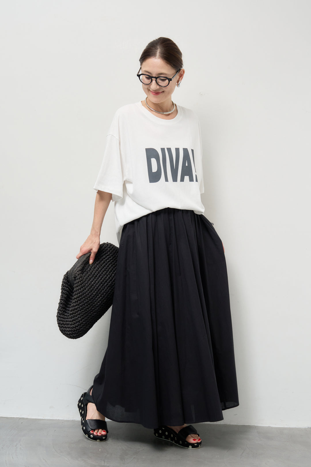 [SET]オーバーサイズDIVA Tシャツ+コットンボイルフレアロングスカート(2set)