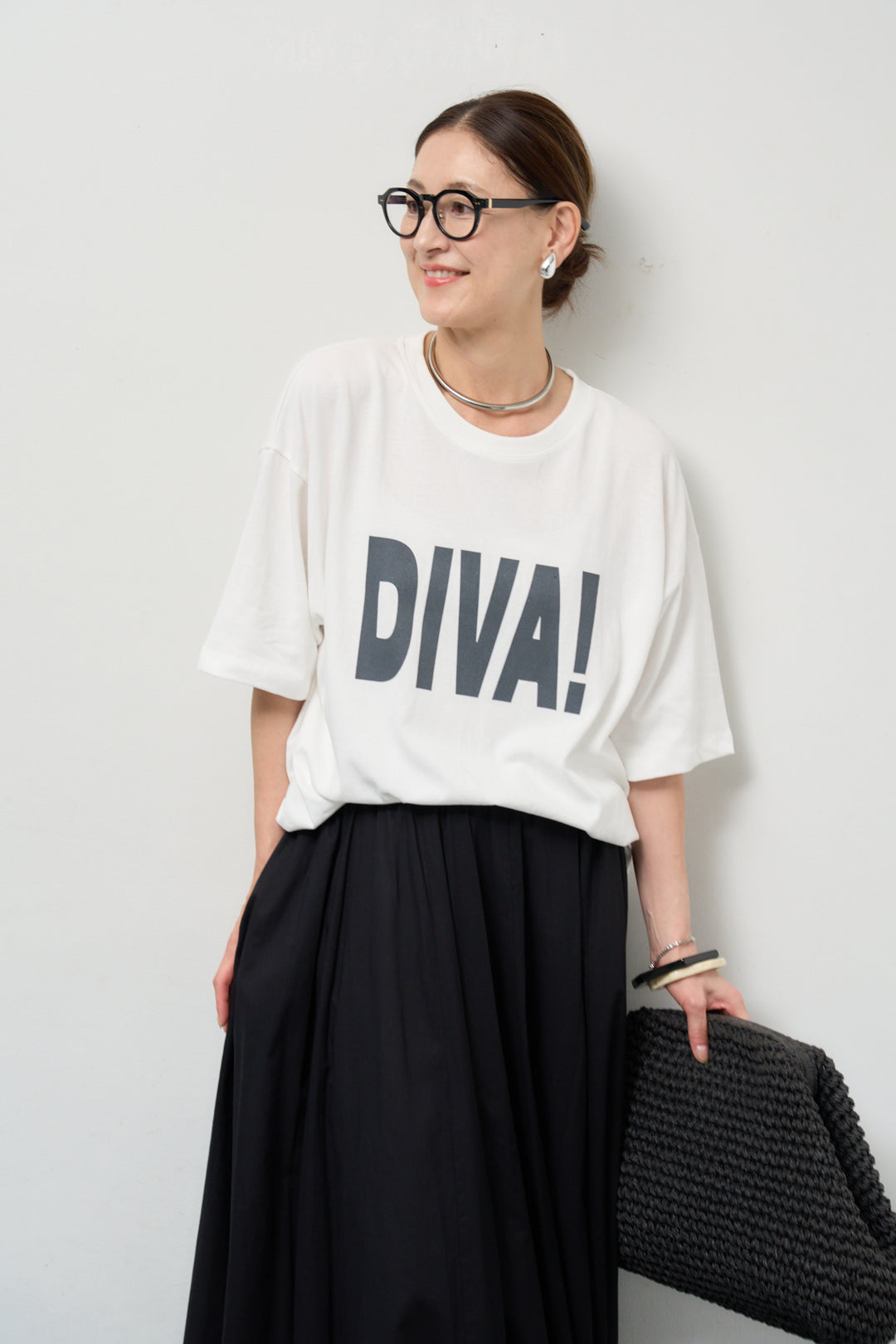 [SET]オーバーサイズDIVA Tシャツ+コットンボイルフレアロングスカート(2set)
