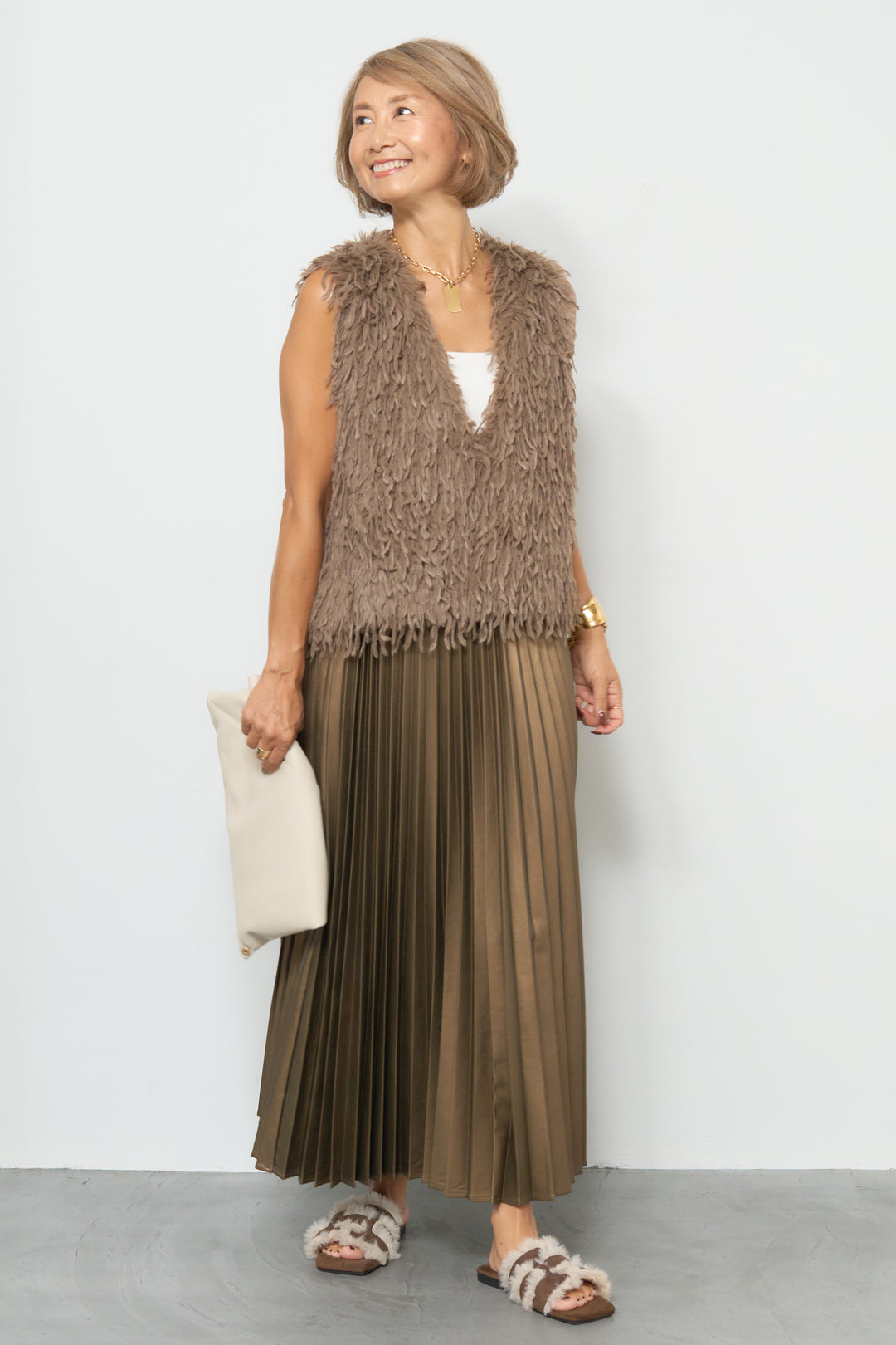 フリンジ混ファーベスト