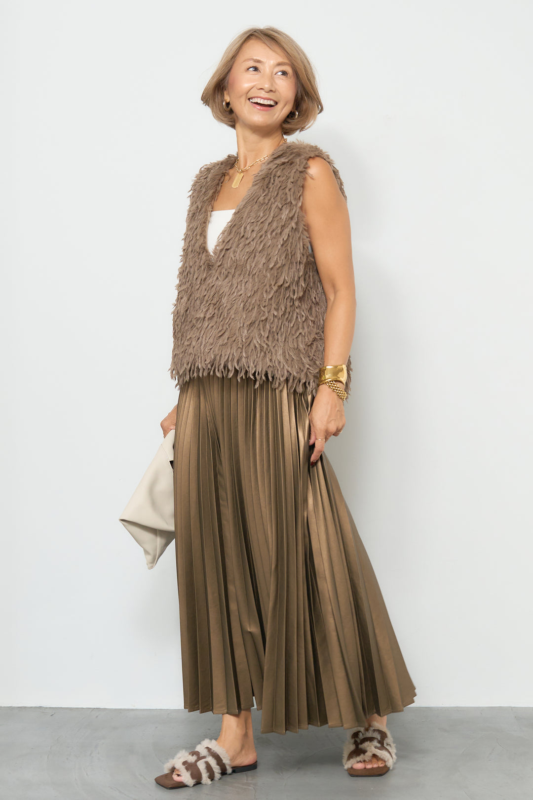 フリンジ混ファーベスト