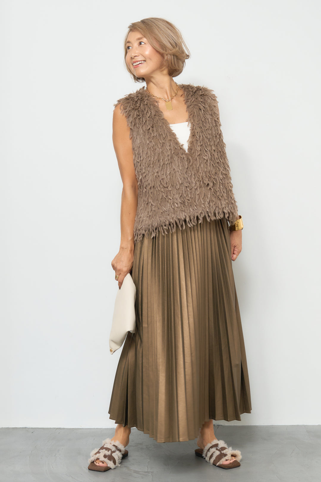 フリンジ混ファーベスト