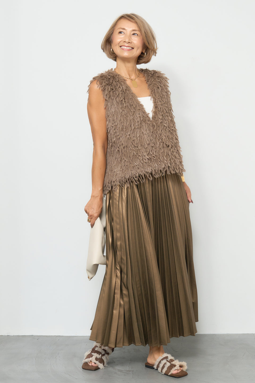 フリンジ混ファーベスト