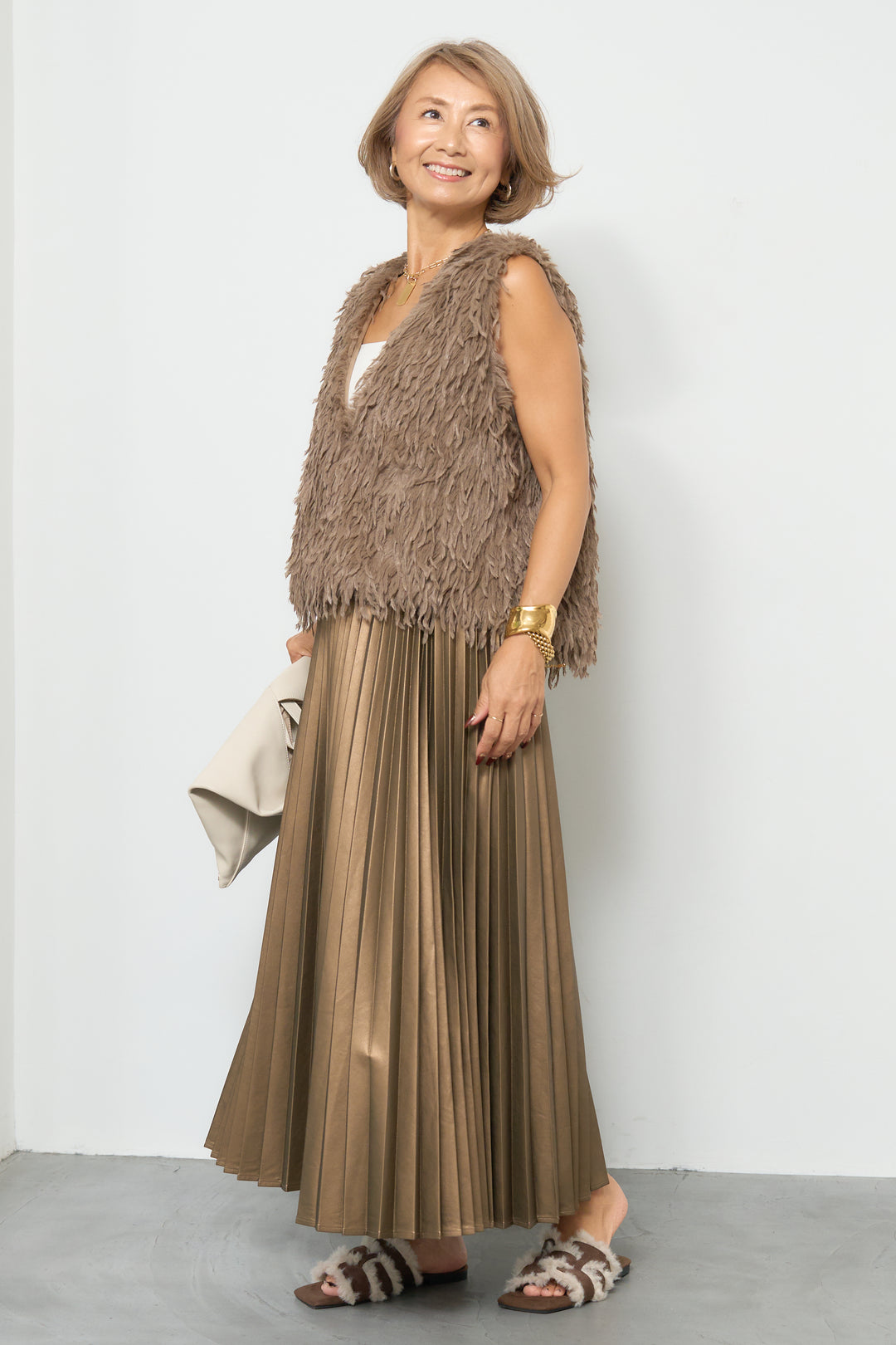 フリンジ混ファーベスト