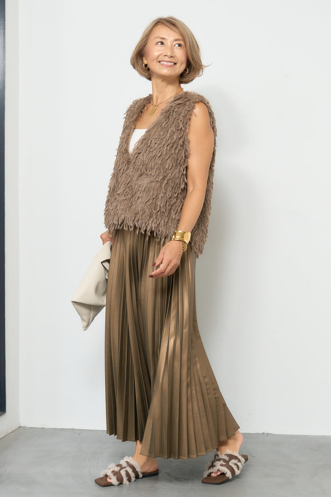 フリンジ混ファーベスト