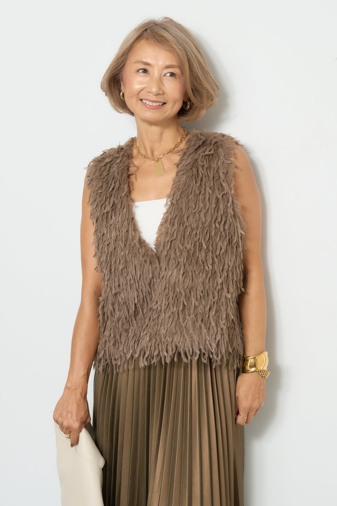 フリンジ混ファーベスト