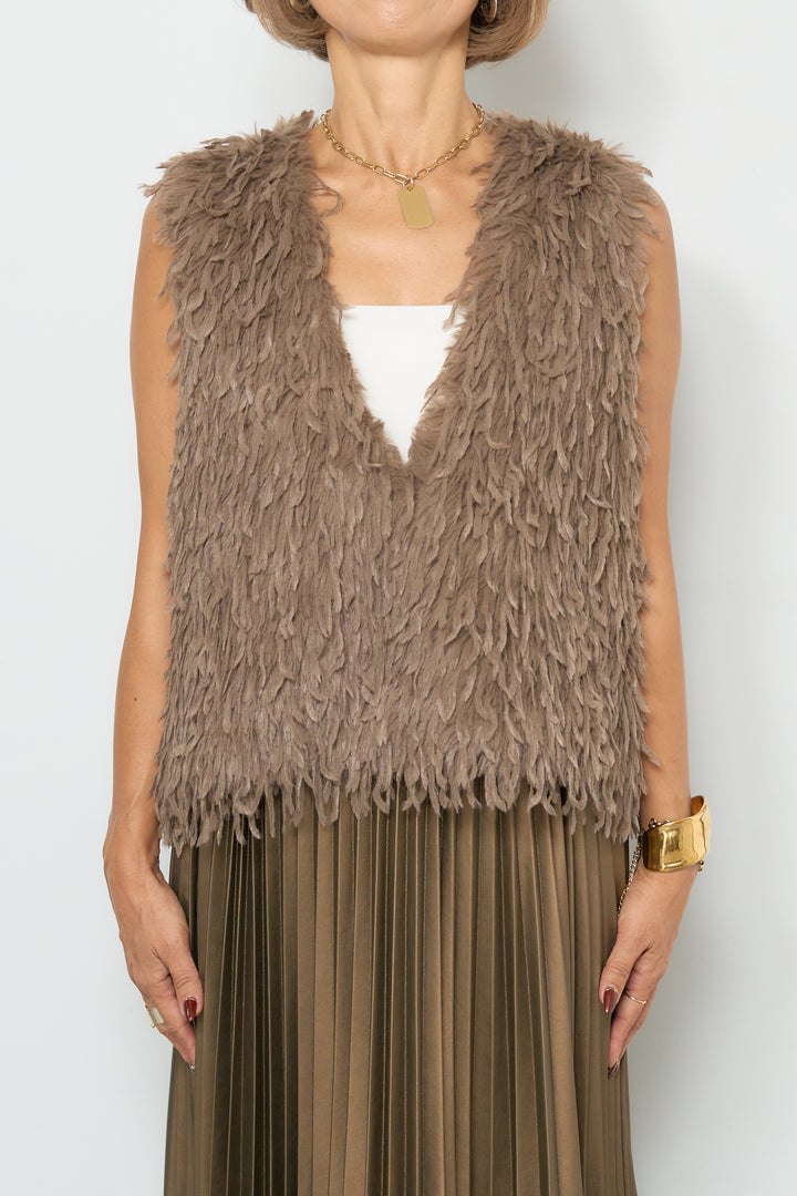 フリンジ混ファーベスト