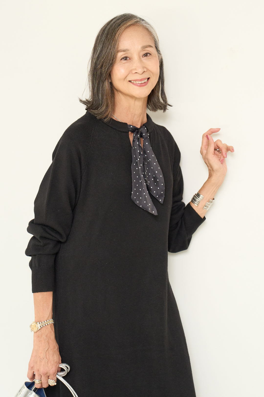 ドットリボンニットワンピース