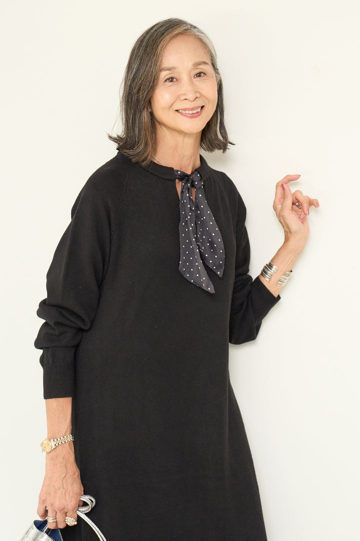 ドットリボンニットワンピース