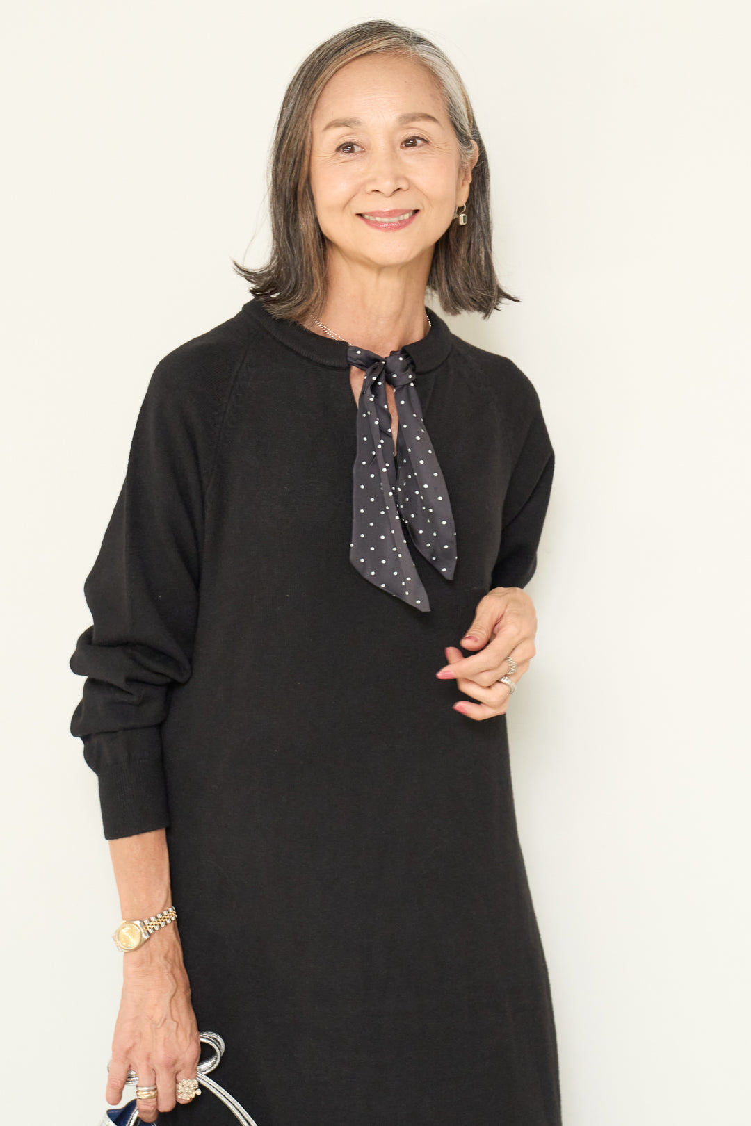 ドットリボンニットワンピース