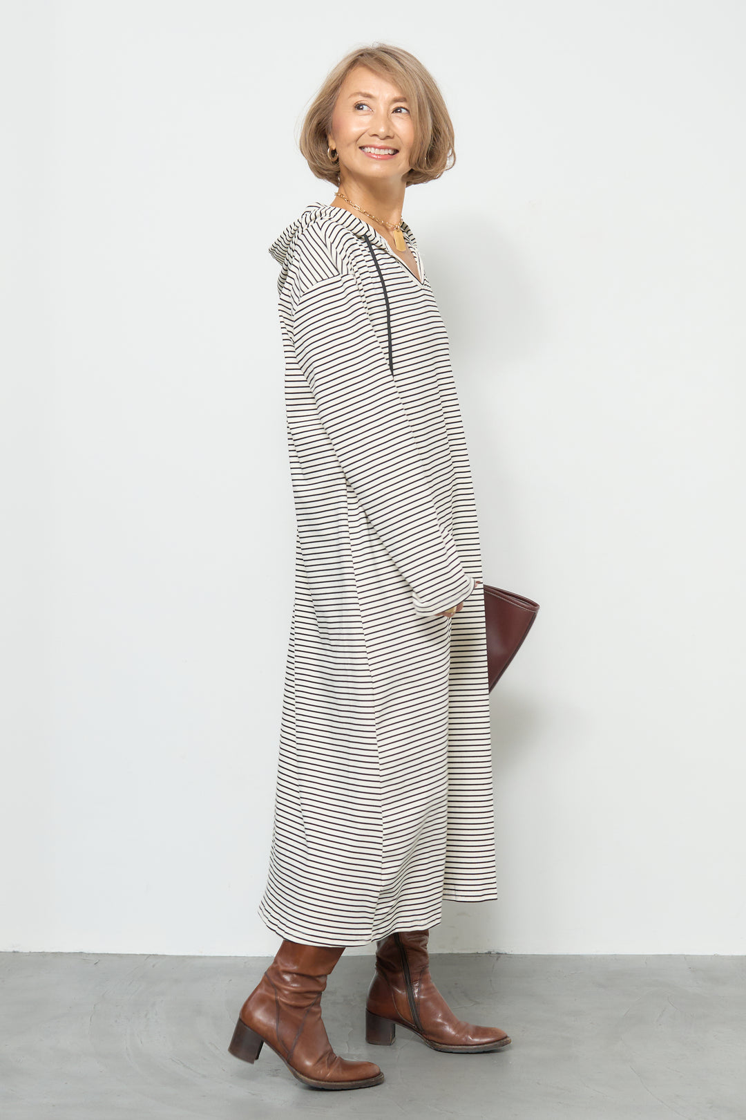 ボーダーフードカットワンピース