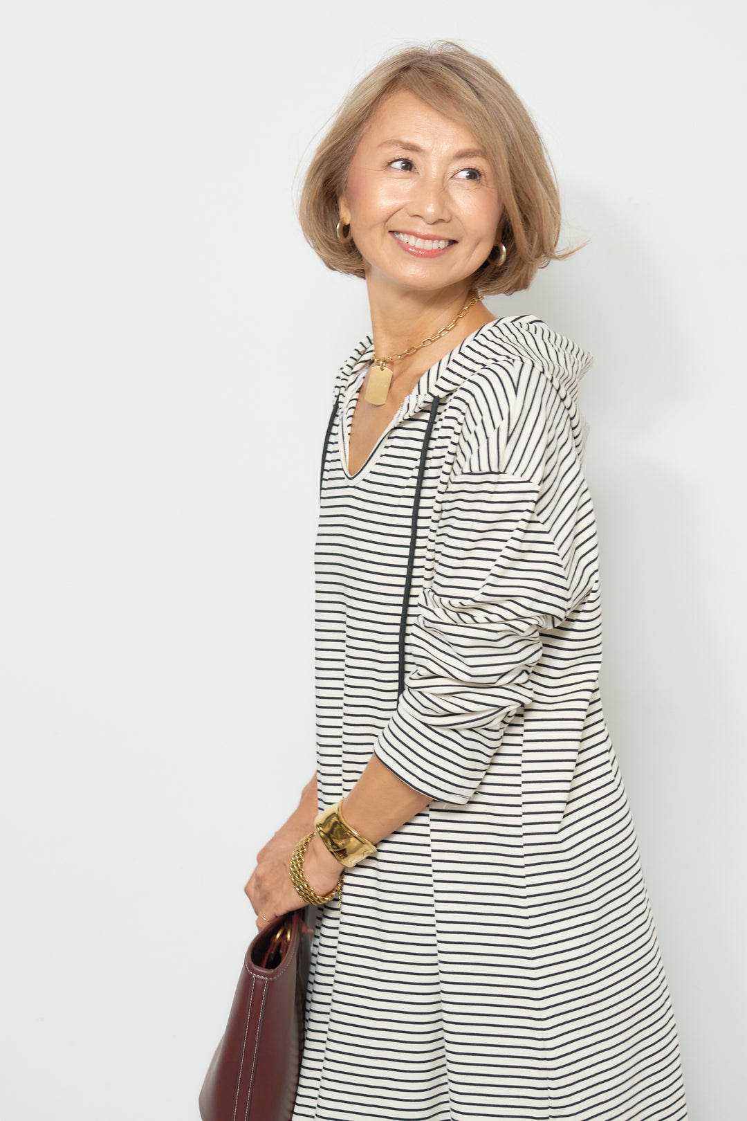 ボーダーフードカットワンピース