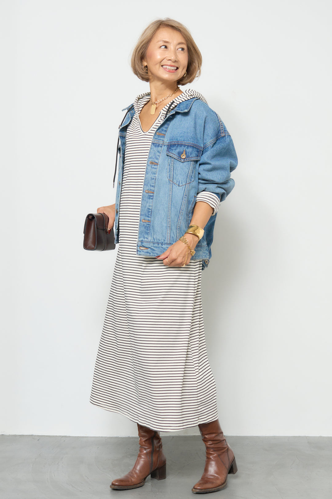 ボーダーフードカットワンピース