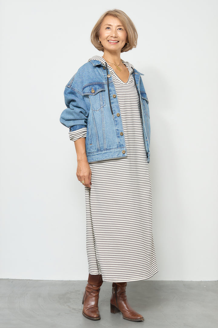 ボーダーフードカットワンピース