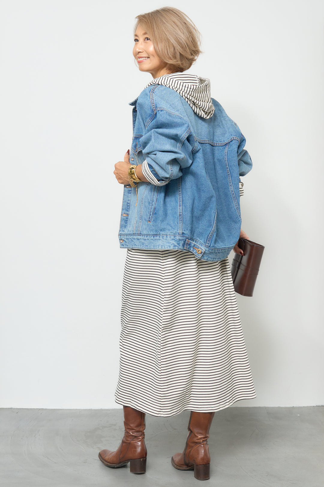 ボーダーフードカットワンピース