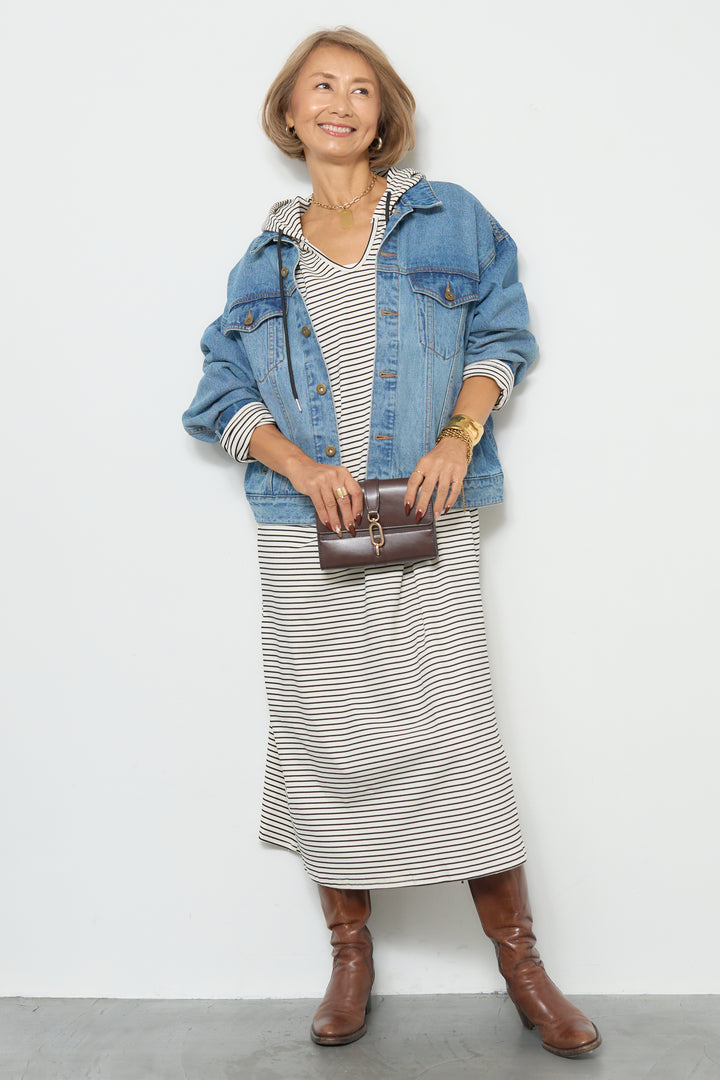 ボーダーフードカットワンピース