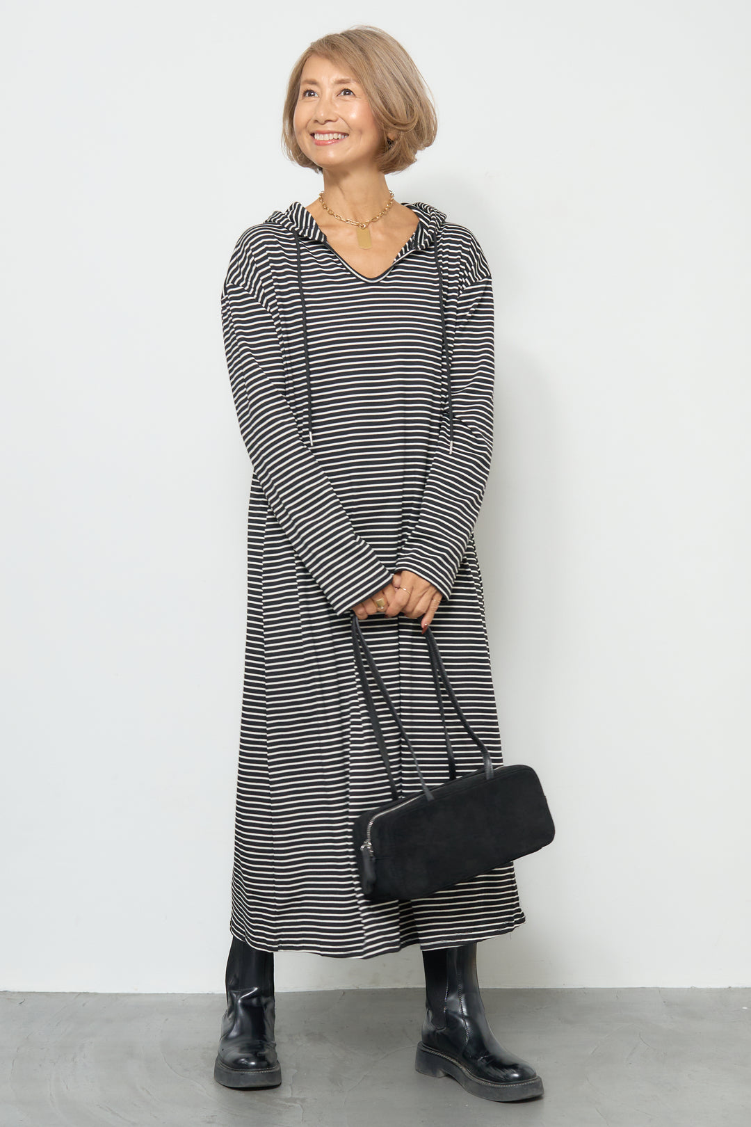 ボーダーフードカットワンピース