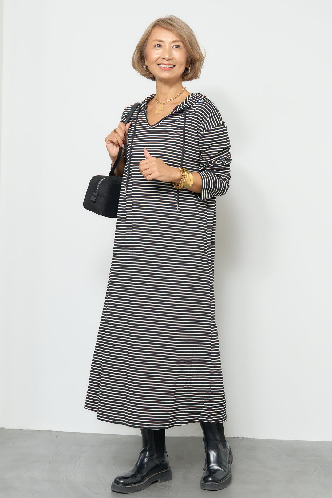 ボーダーフードカットワンピース