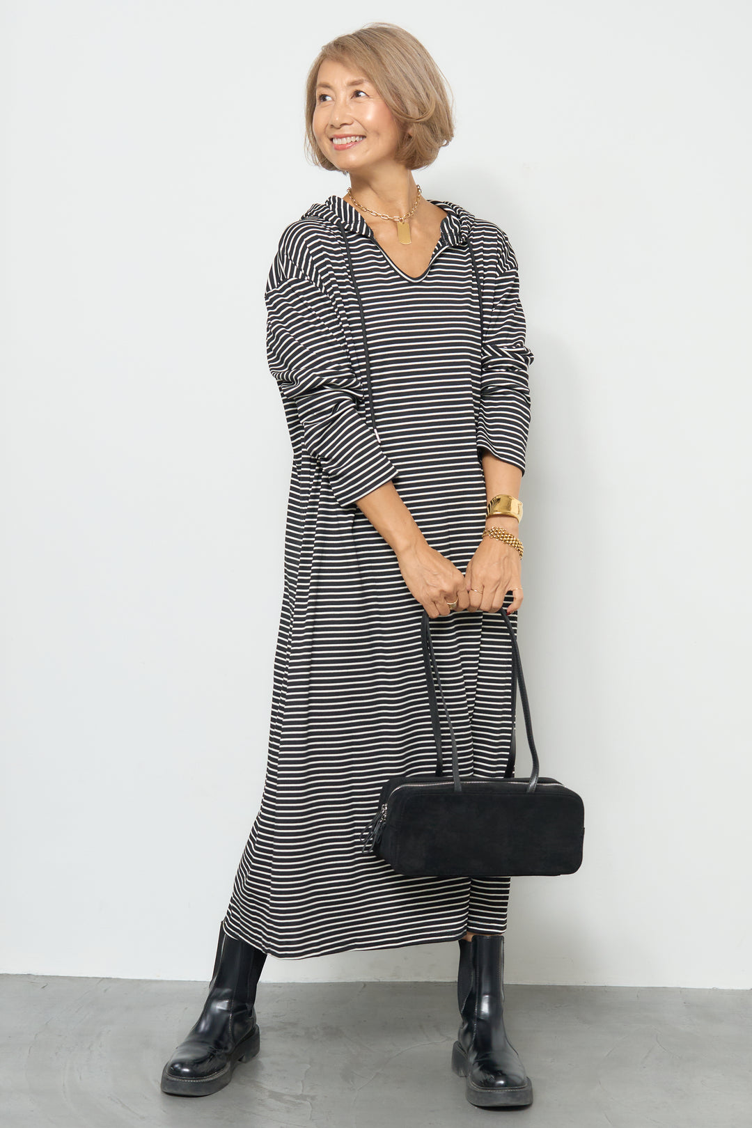 ボーダーフードカットワンピース