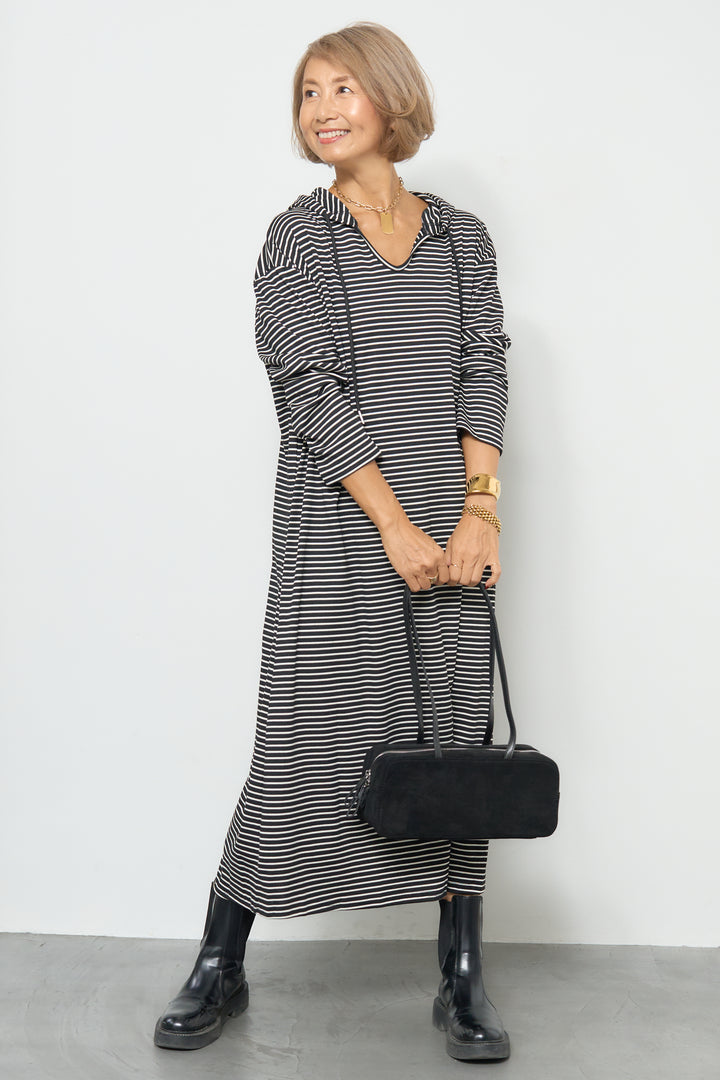 ボーダーフードカットワンピース