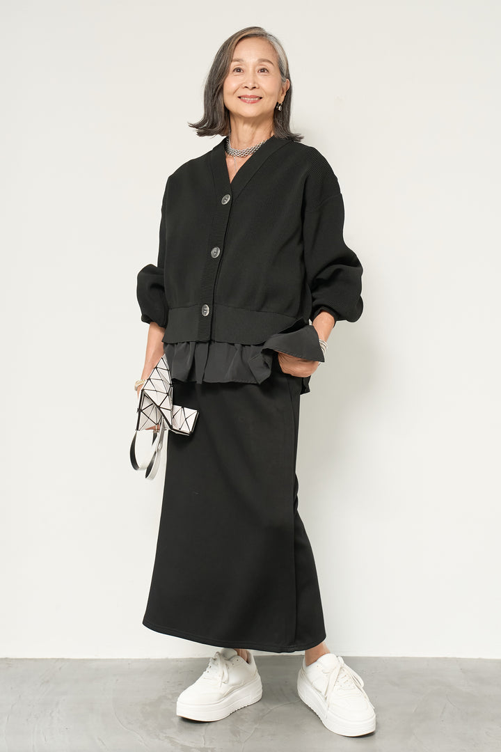 異素材ドッキングニットカーディガン