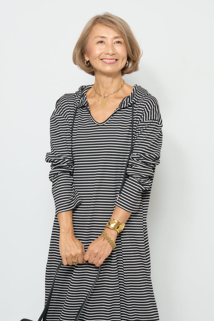 ボーダーフードカットワンピース