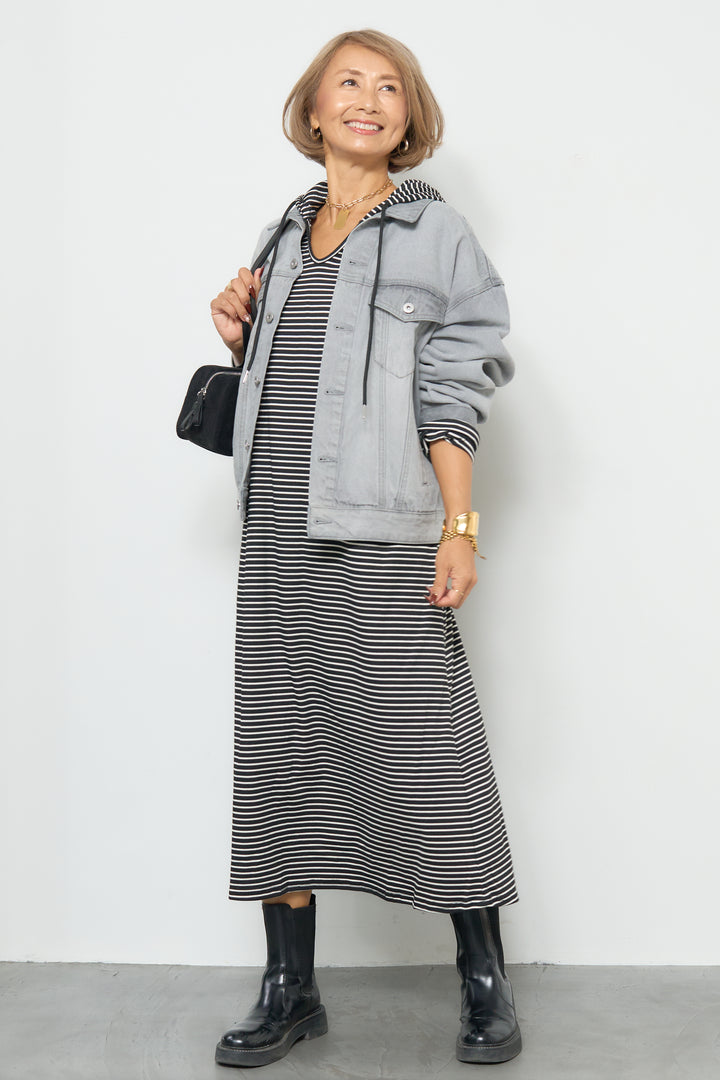 ボーダーフードカットワンピース