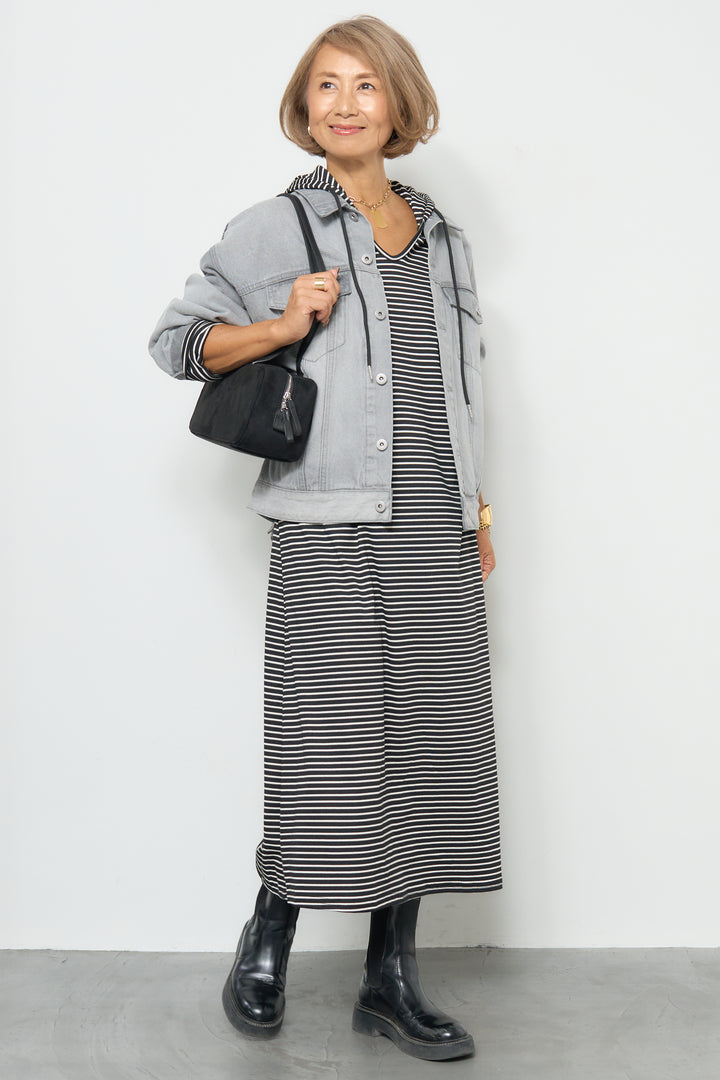 ボーダーフードカットワンピース