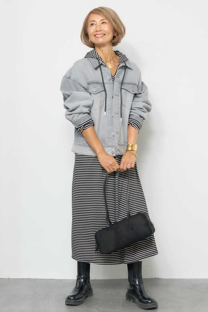 ボーダーフードカットワンピース