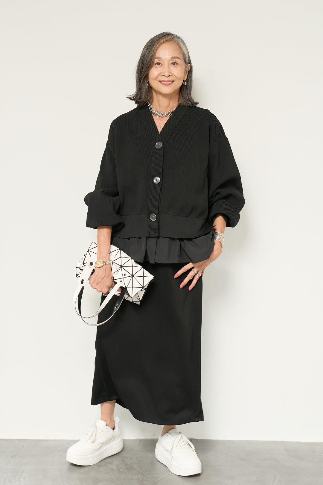 異素材ドッキングニットカーディガン