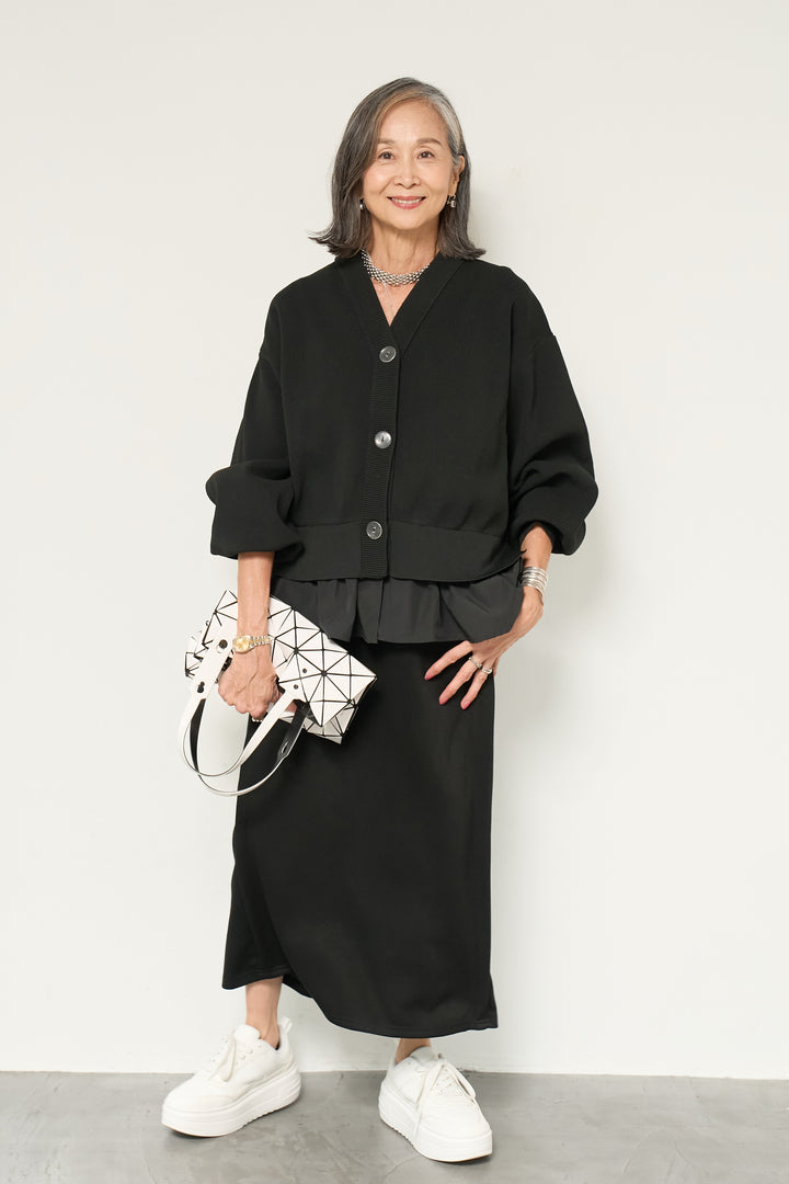 異素材ドッキングニットカーディガン