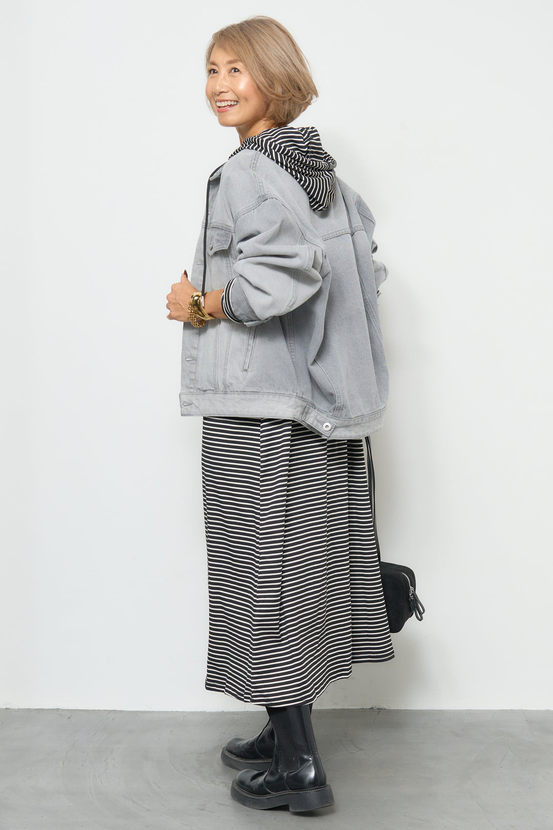 ボーダーフードカットワンピース