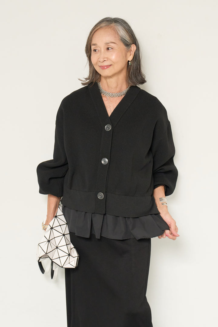 異素材ドッキングニットカーディガン