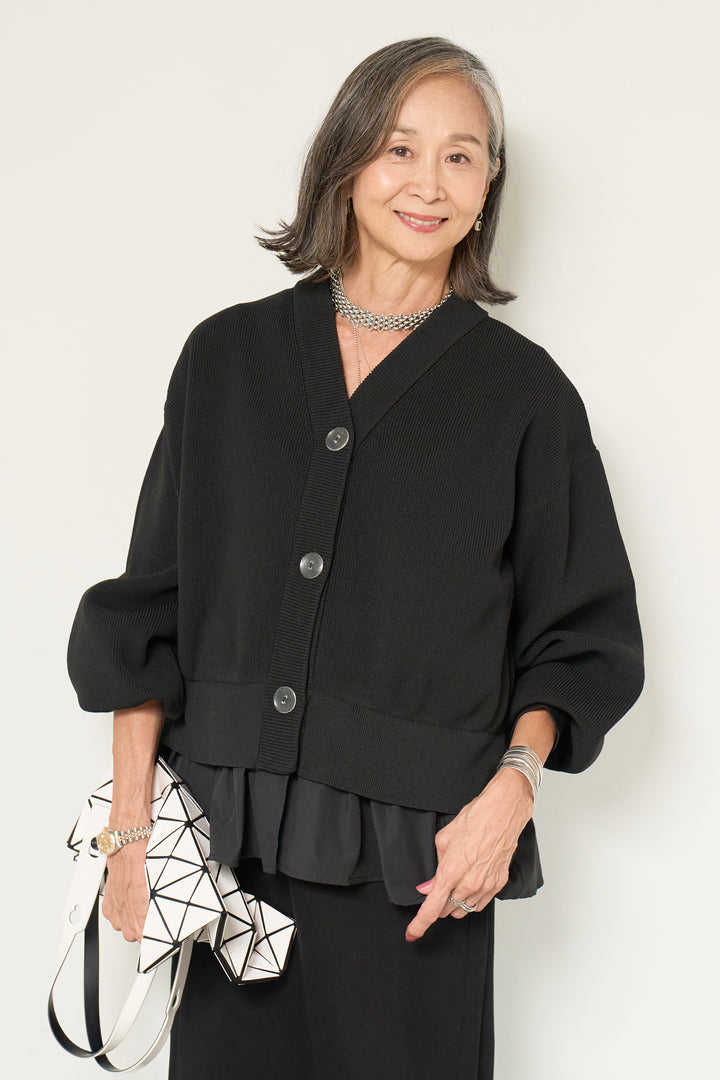 異素材ドッキングニットカーディガン