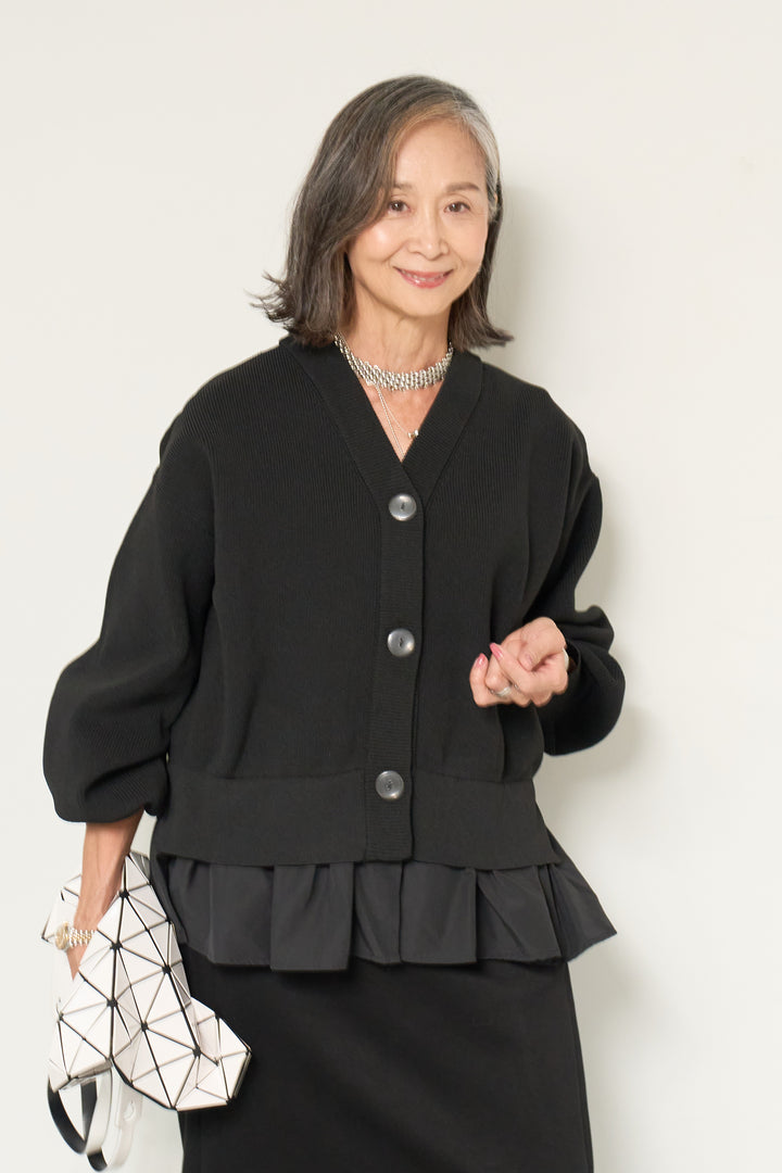 異素材ドッキングニットカーディガン