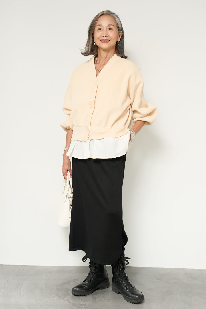 異素材ドッキングニットカーディガン