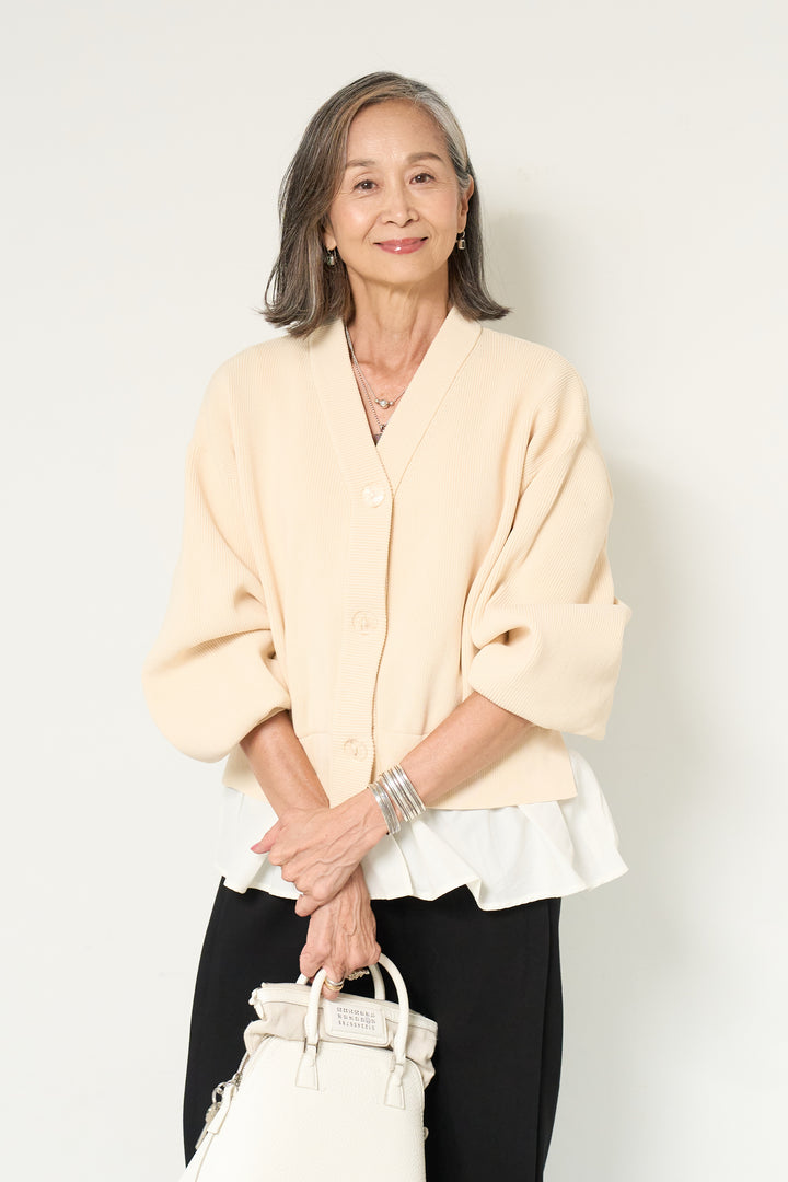 異素材ドッキングニットカーディガン