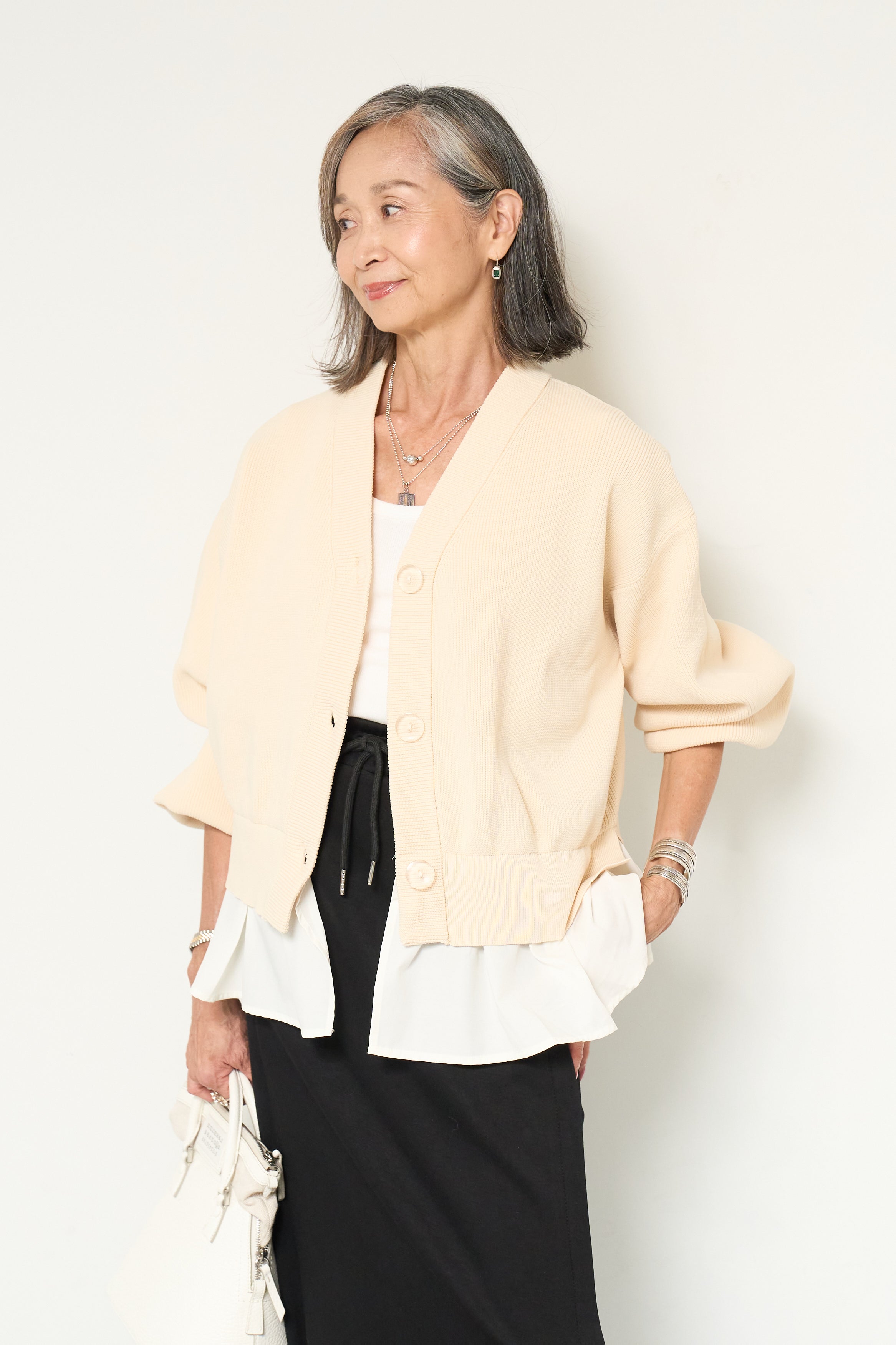 異素材ドッキングニットカーディガン – plusotoha