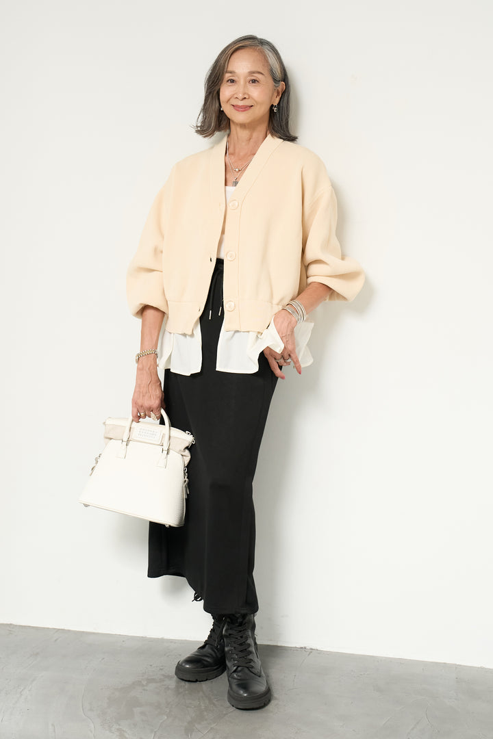 異素材ドッキングニットカーディガン