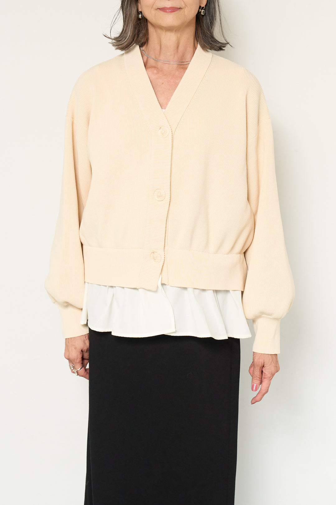 異素材ドッキングニットカーディガン