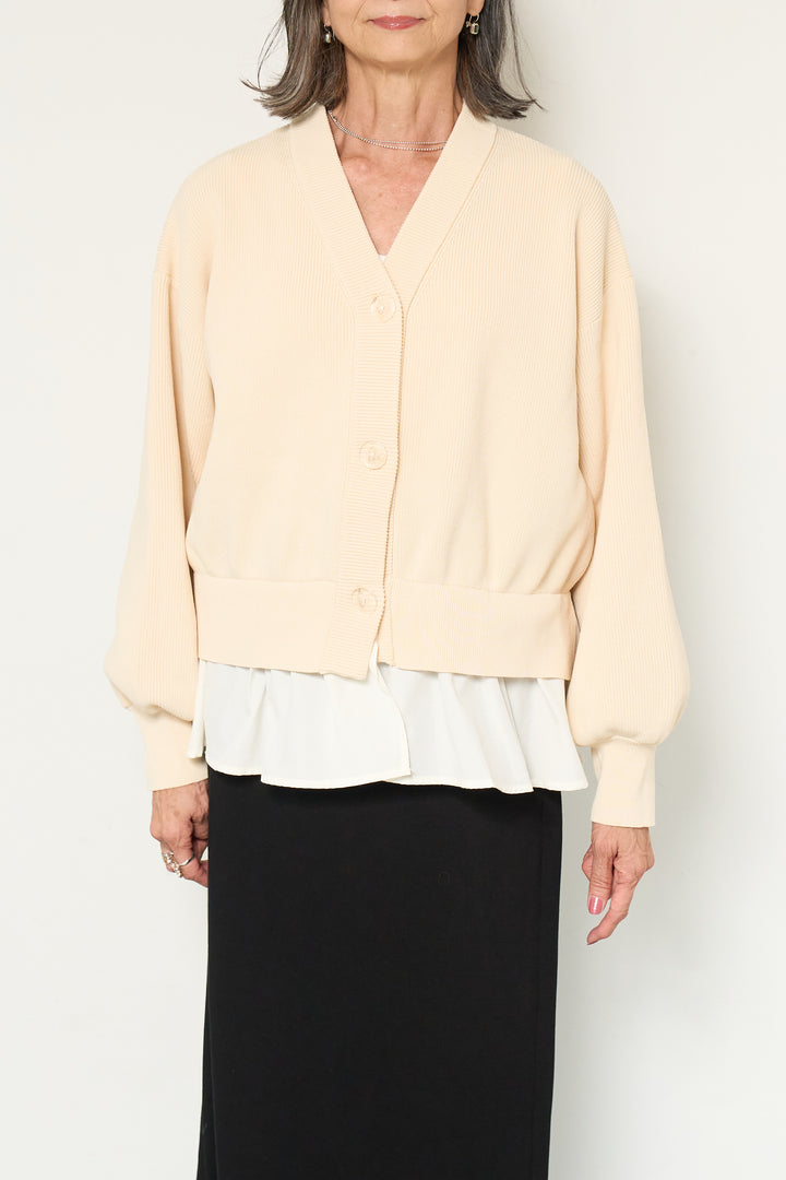 異素材ドッキングニットカーディガン