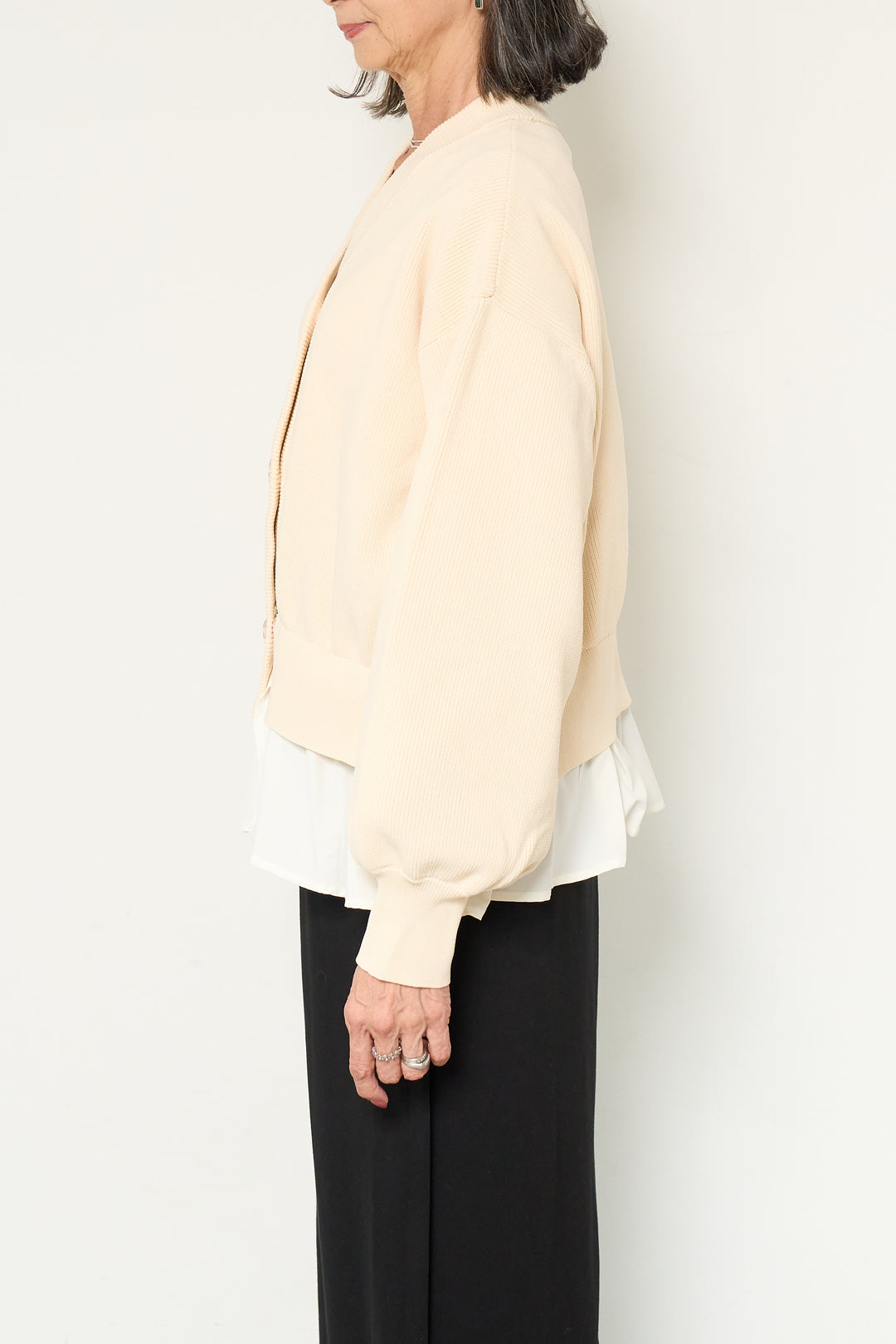 異素材ドッキングニットカーディガン