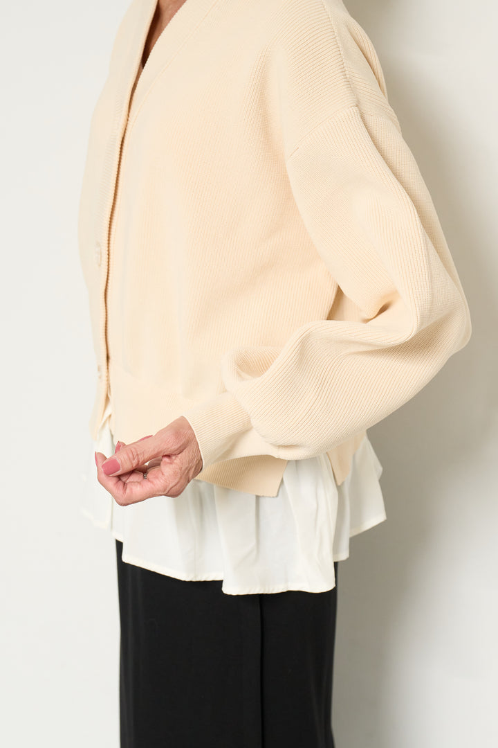 異素材ドッキングニットカーディガン