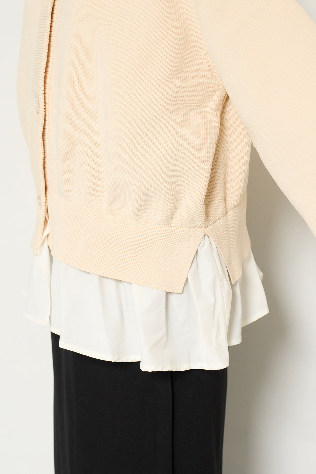 異素材ドッキングニットカーディガン