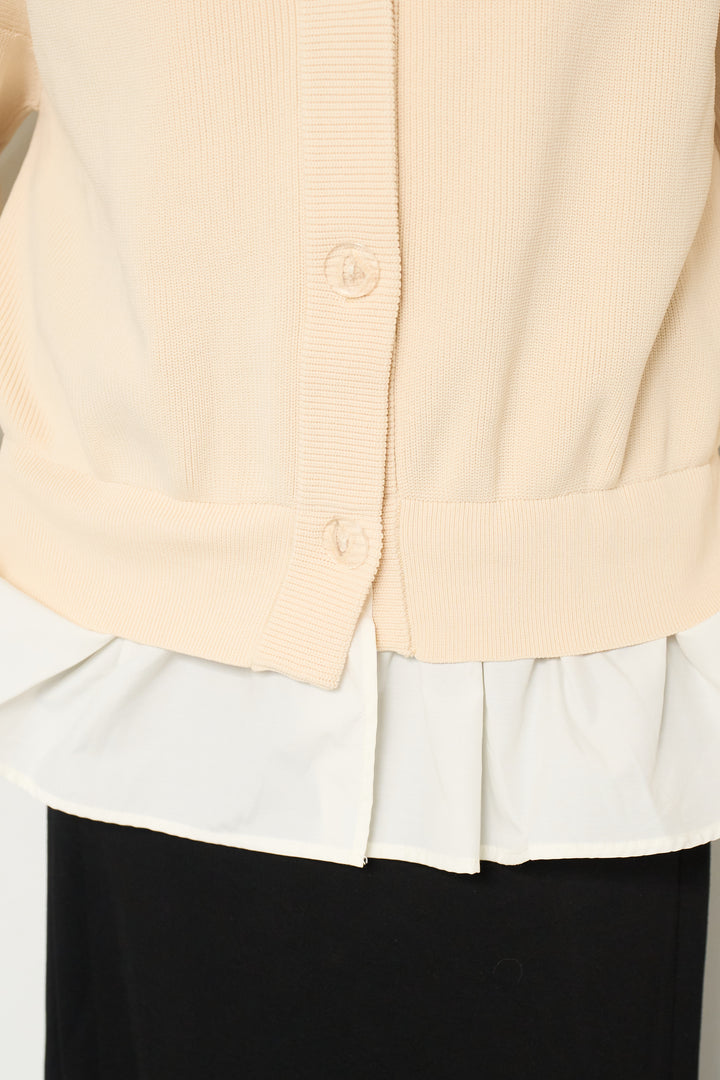 異素材ドッキングニットカーディガン