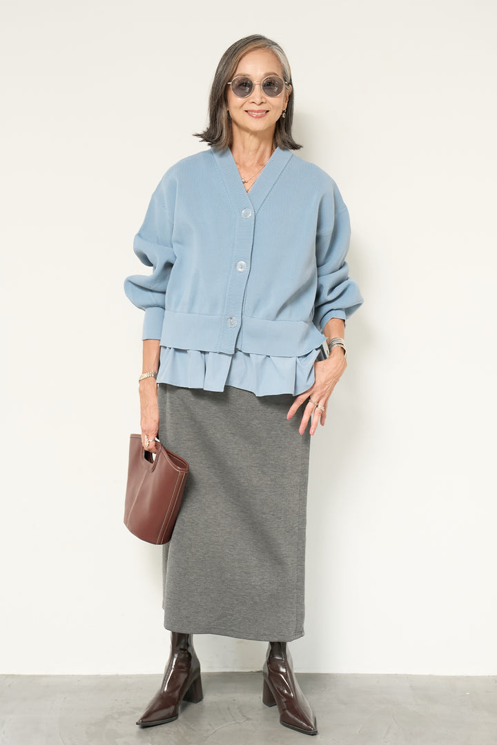 異素材ドッキングニットカーディガン