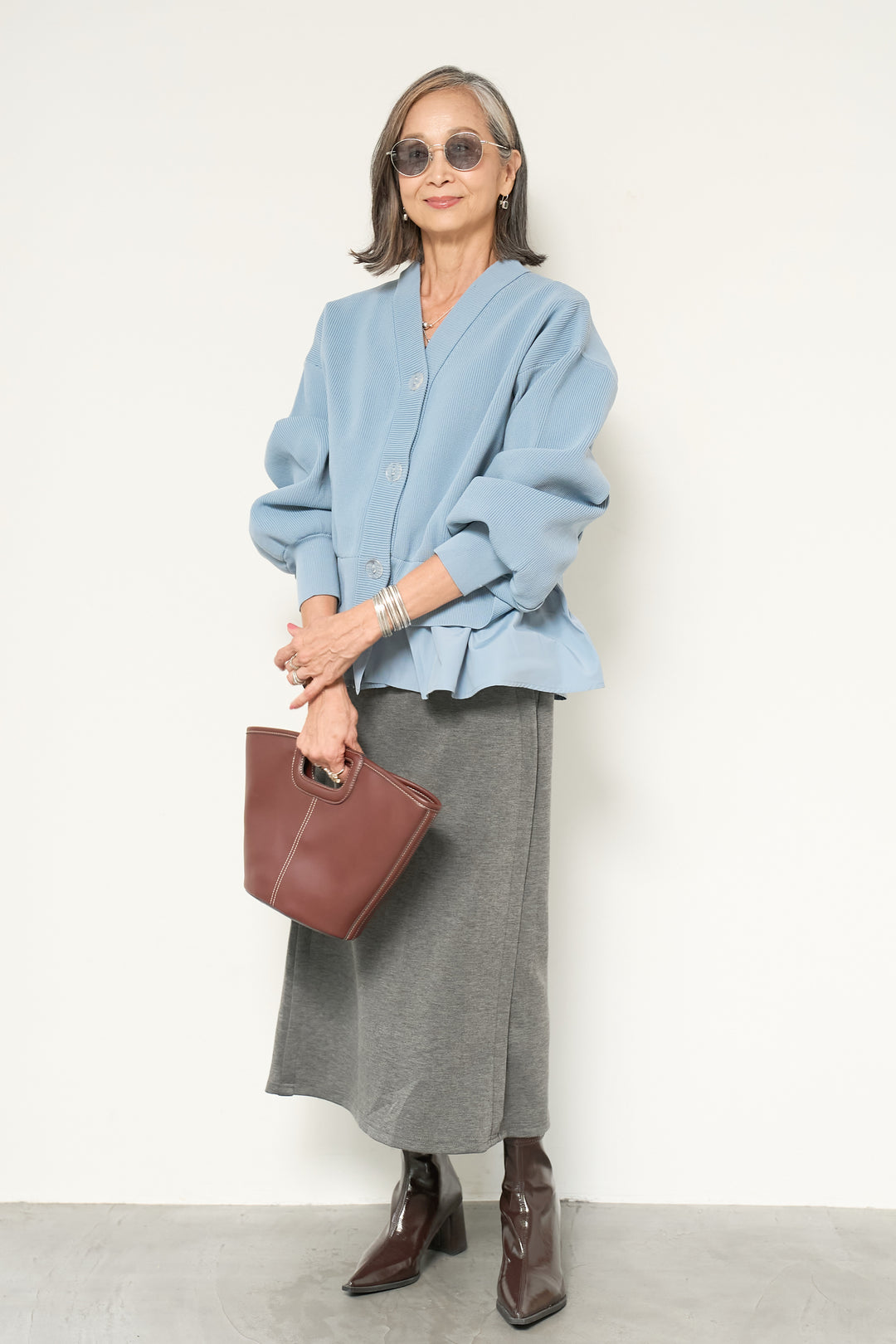 異素材ドッキングニットカーディガン