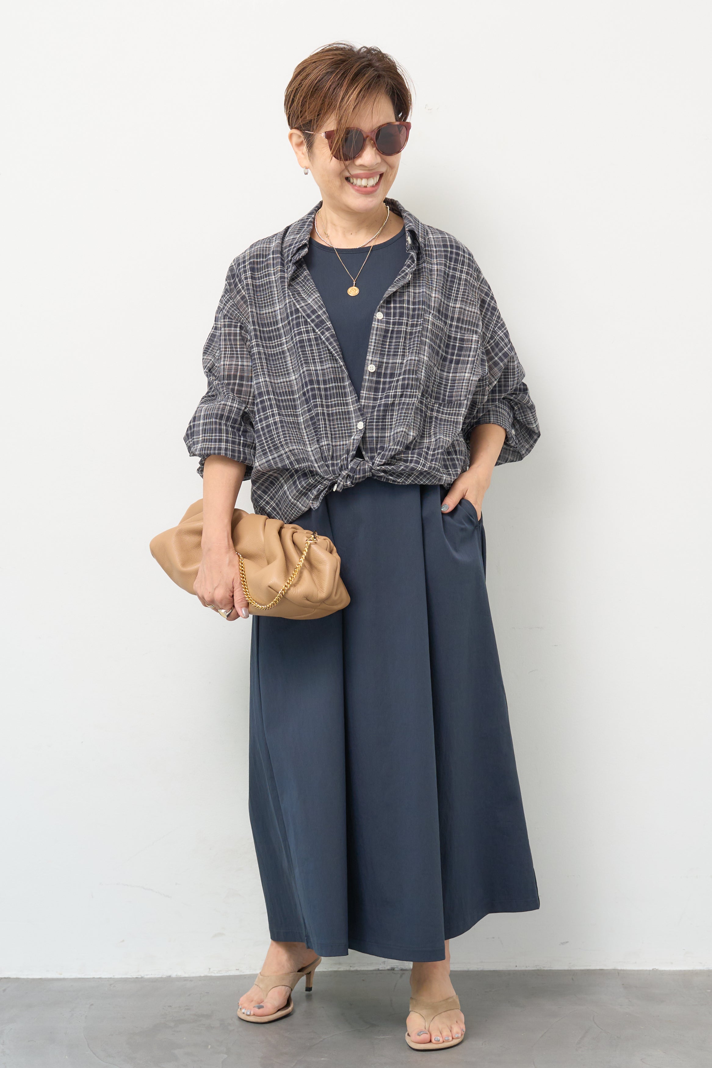 撥水加工】ノースリーブギャザー ドッキングワンピース – plusotoha