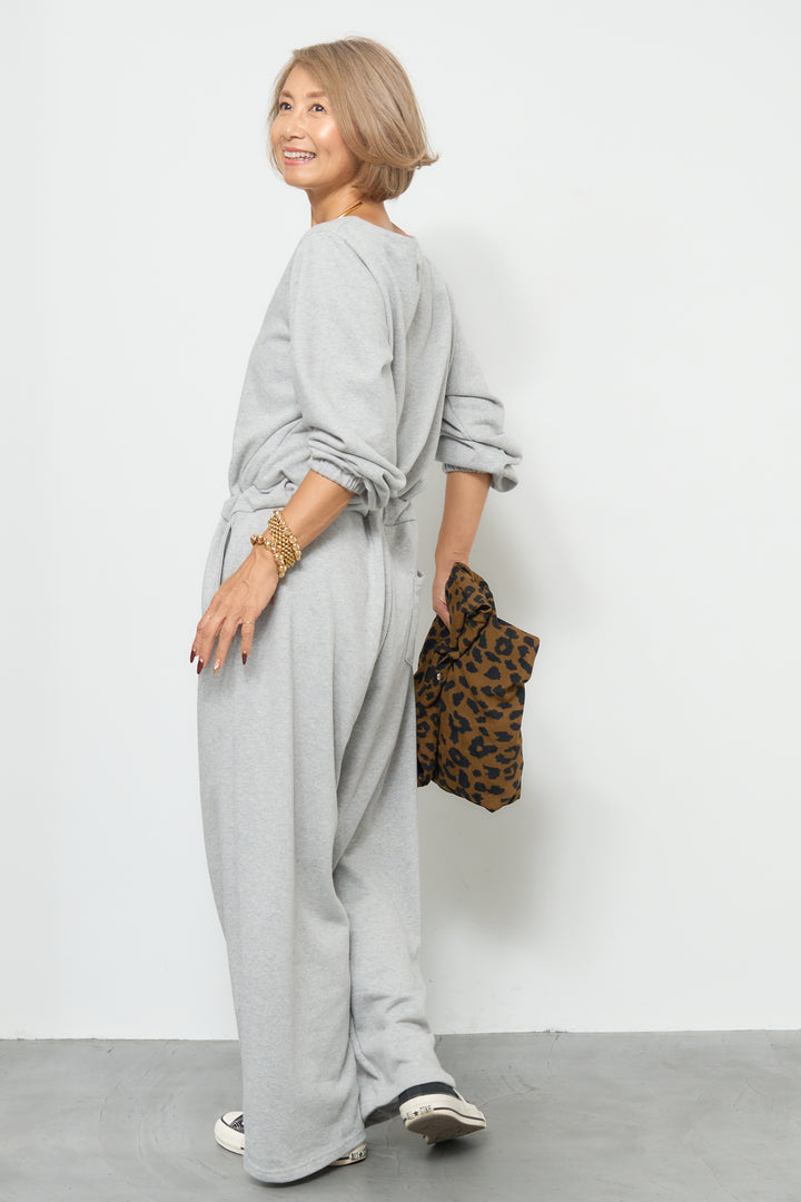 スウェット長袖Vネックオールインワン