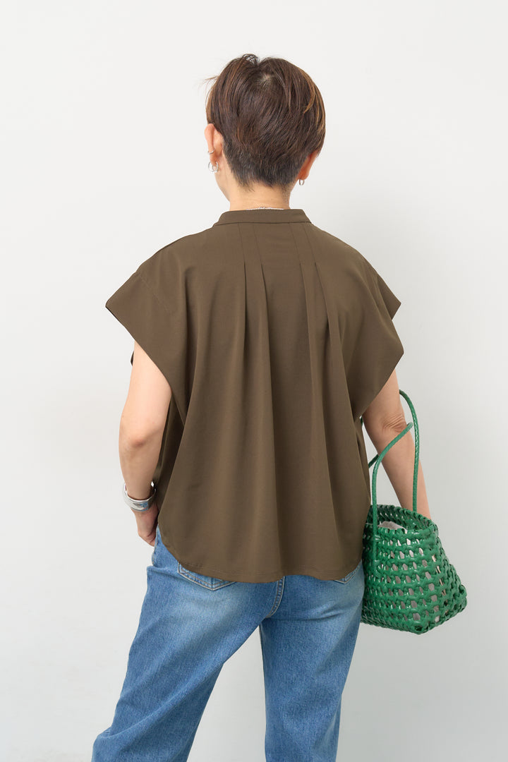【CICA配合】バックタックスタンドカラー シャツ