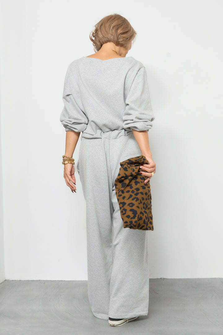 スウェット長袖Vネックオールインワン